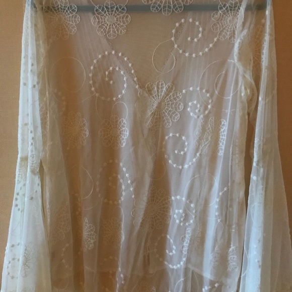 LOVE STITCH Sheer Lace Ivory Bell Sleeve Top - Picture 7 of 8